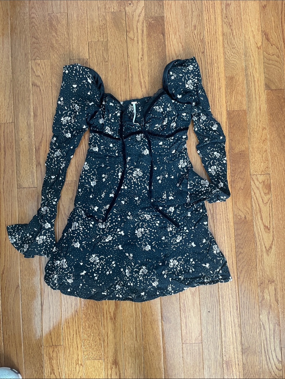 Free People Black Knit Top with Cream Speckle Detail